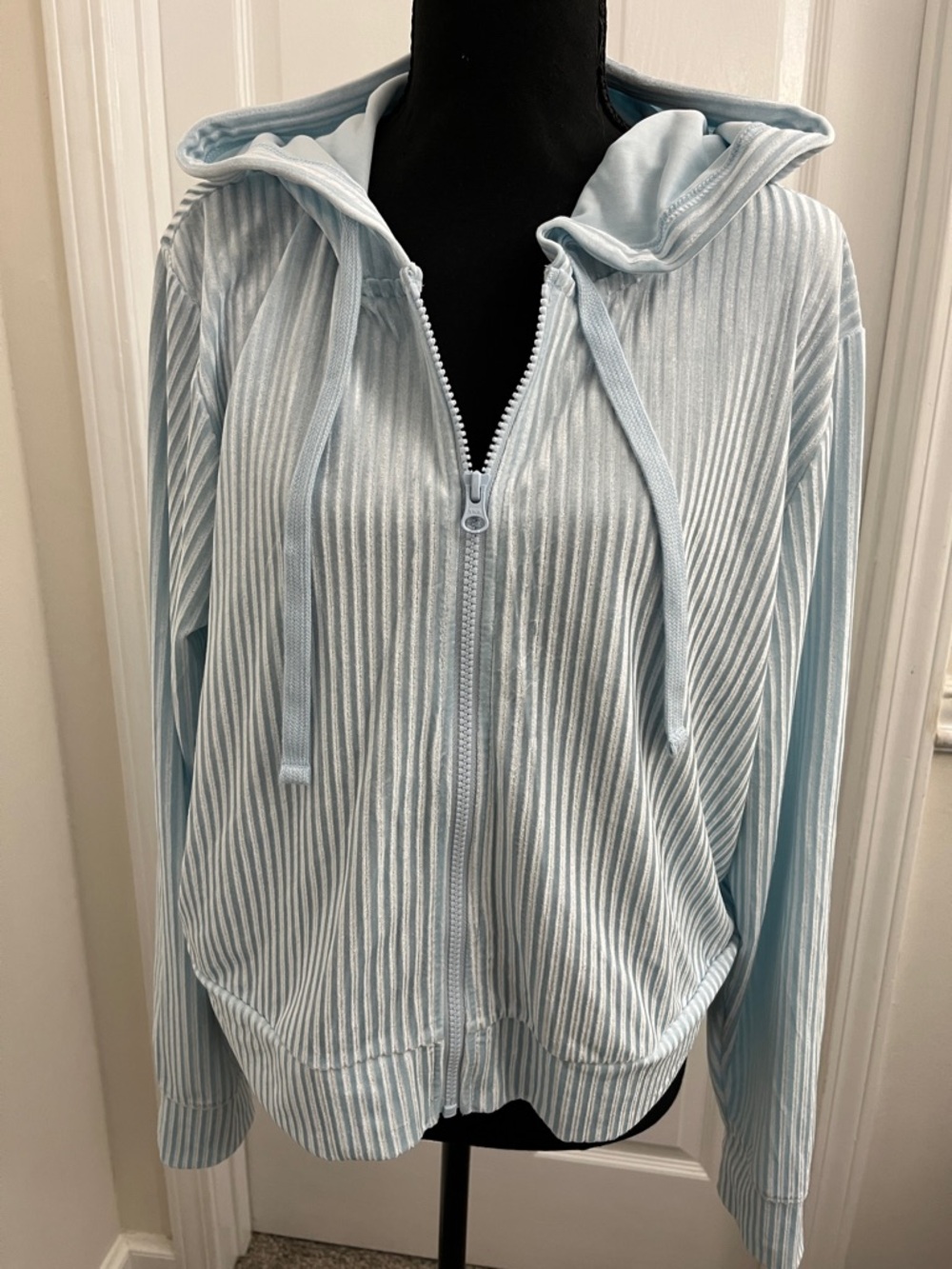 Colsie Pastel Blue Velour Hooded Ribbed Hoodie